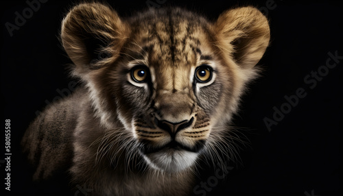Portrait of a baby tiger on a black background generative ai © Artistic