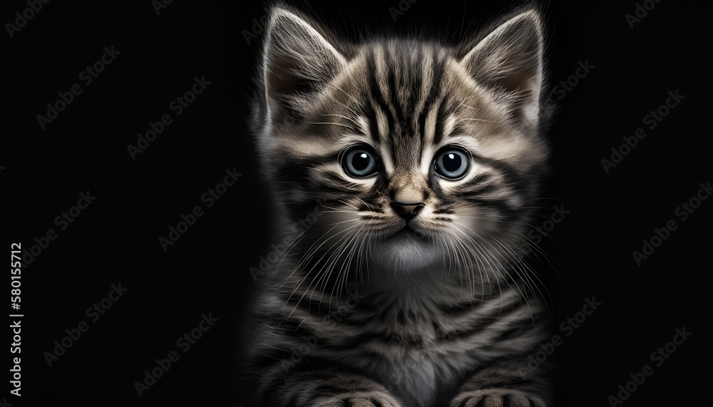 Portrait of a baby cat on a black background generative ai Portrait of a baby cat on a black background generative ai