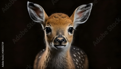 Portrait of a baby deer on a black background generative ai © Artistic