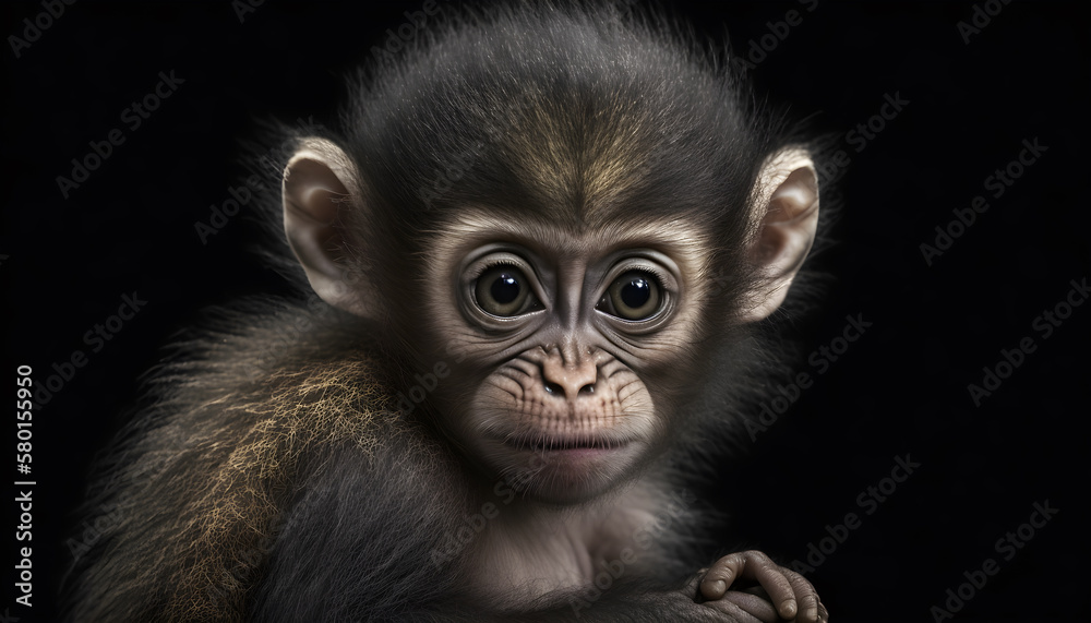 Portrait of a baby monkey on a black background generative ai Portrait of a baby monkey on a black background generative ai