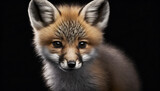 Portrait of a baby fox on a black background generative ai