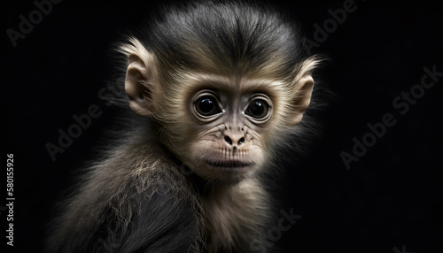 Portrait of a baby monkey on a black background generative ai © Artistic