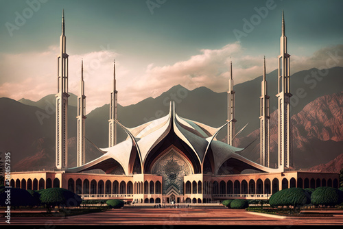 Shah Faisal Masjid Mosque. Generative AI. photo