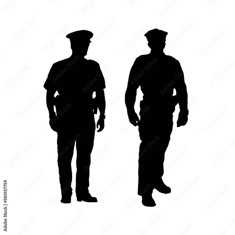 silhouettes of police officers, full figures. Isolated. vector illustration silhouettes of police officers, full figures. Isolated. vector illustration
