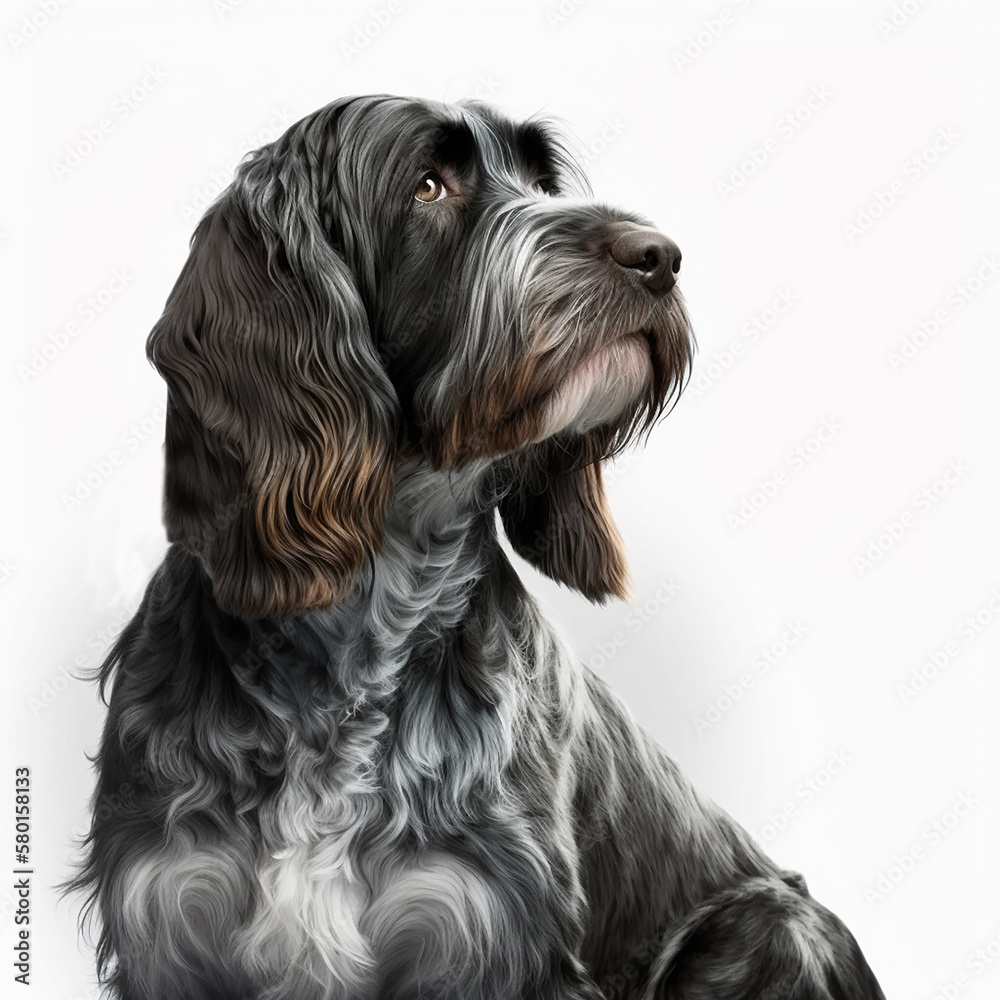Beautiful bearded dog breed drathaar portrait isolated on white close-up, lovely hunting dog, ai generative Beautiful bearded dog breed drathaar portrait isolated on white close-up, lovely hunting dog, ai generative