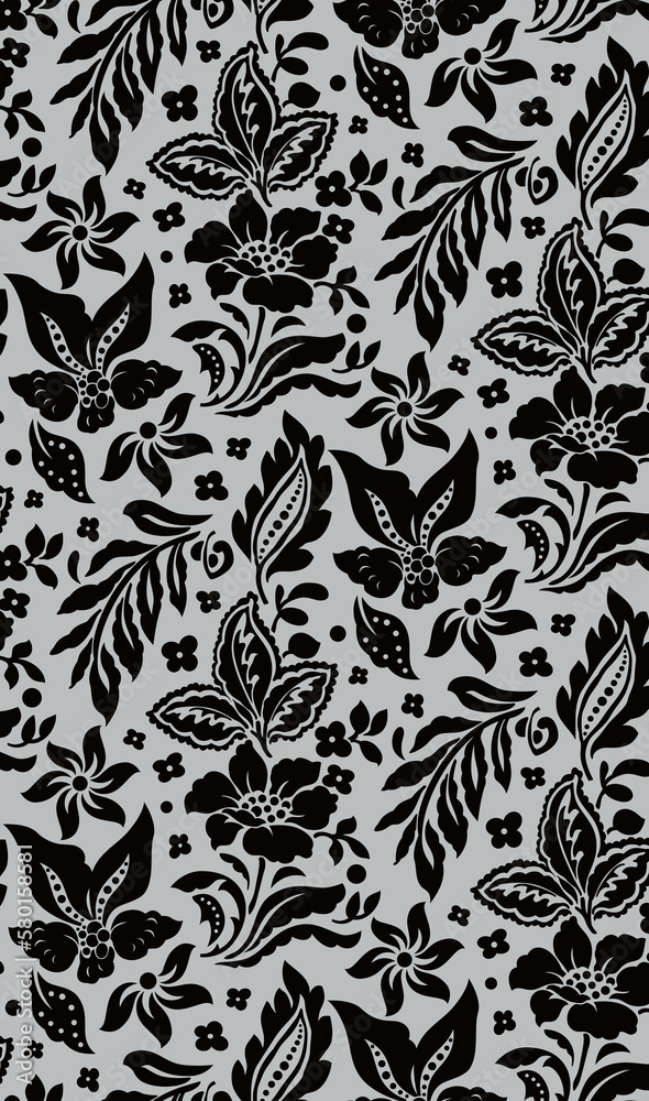 Seamless geometric tropical flowers pattern.
