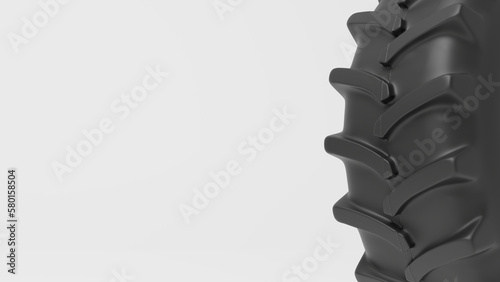 3d rendering of tractor tire on white background with copy space.