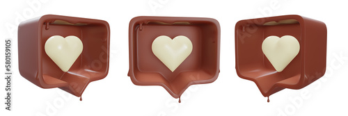 Chocolate social media notification. White heart icon in the middle. Isolated image photo