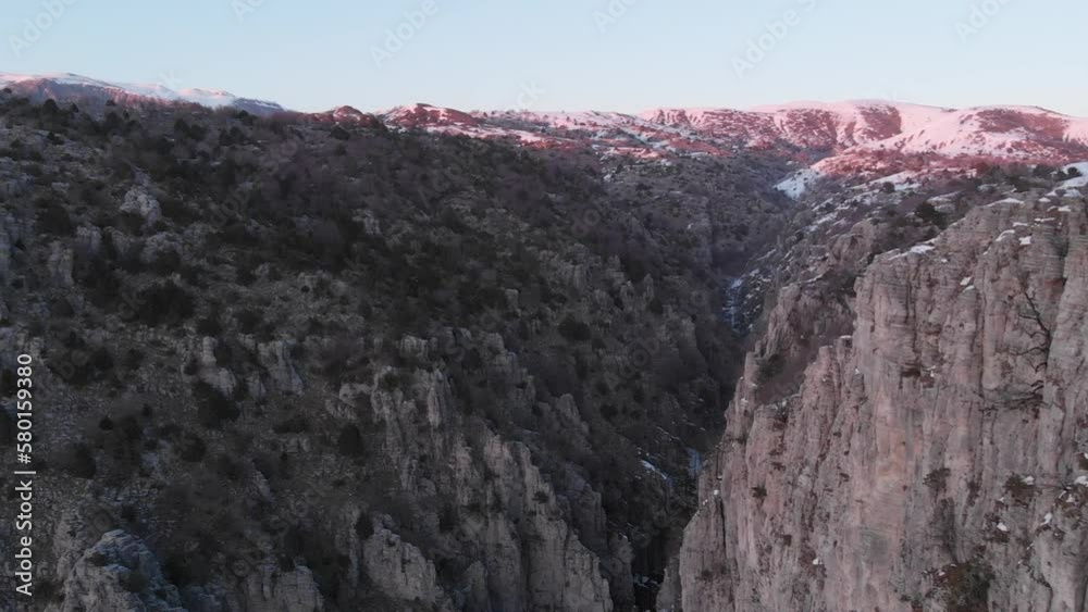 Aerial shot of Vikos Gorge from Belio Viewpoint, Epirus, Greece.
