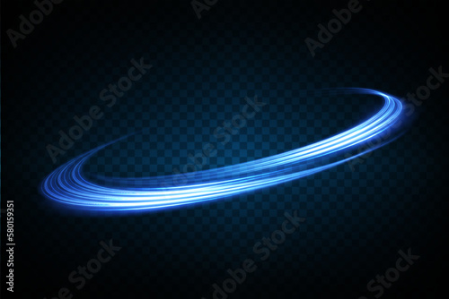 Magic portals on the night scene. Blue round holograms with rays of light and sparkles. Glowing futuristic teleport tunnel with copy space on black background.