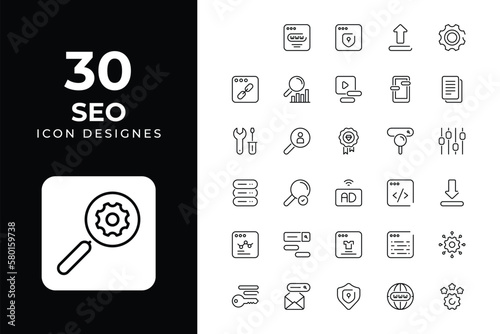 Seo icons Related Objects and Elements. Vector Illustration Collection. creative Icons Set. stock illustration