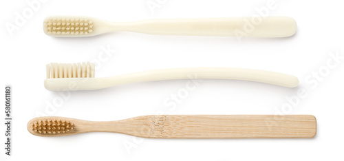 Tableau sur toile three toothbrushes isolated over a transparent background, lifestyle or personal