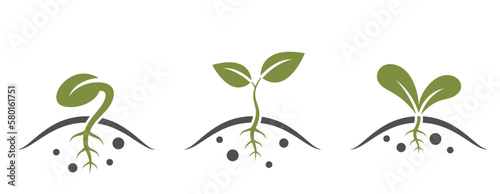 sprout icon set. Plant growth, seed germination, planting and seedling symbol