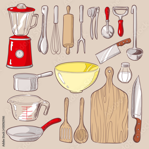 Kitchen utensils set vector illustration