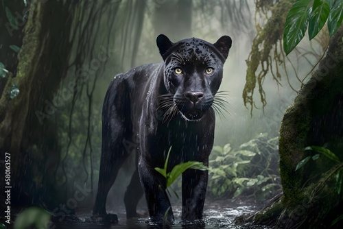 Black Panther in a jungle | Ai Generated animal illustrations/backgrounds/wallpapers |