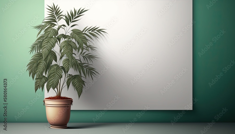 plant in a flowerpot on the white wall, potted plant banner with copy space, generative ai background plant in a flowerpot on the white wall, potted plant banner with copy space, generative ai background