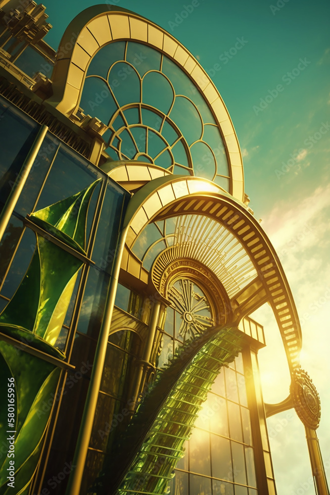Obraz premium Beautiful and Imaginative Solarpunk Building. Created with Generative AI.