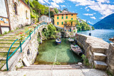 Town of Nesso waterfront and idyllic harbor  on Como Lake