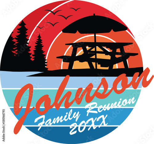 Retro Family Reunion sign, round design