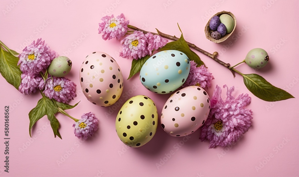  a bunch of eggs sitting on top of a pink surface.  generative ai