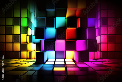 Abstract color blocks background 70s style. Generative AI photo
