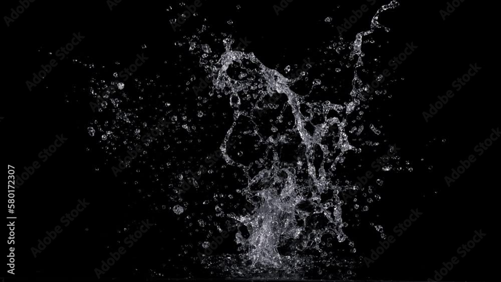 Super Slow Motion Shot of Real Water Splash Explosion from Isolated on Black at 1000fps.