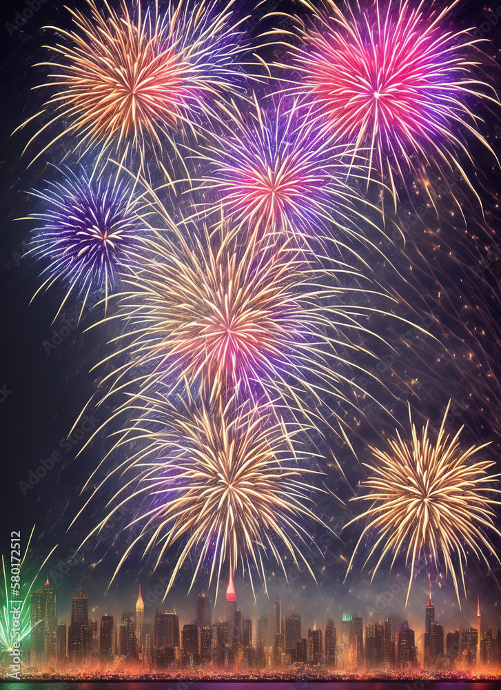 New year's eve fireworks. Holiday concept. AI generated New year's eve fireworks. Holiday concept. AI generated