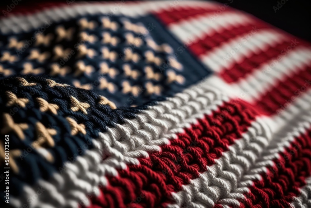 Knitted American flag. USA flag closeup. AI generated