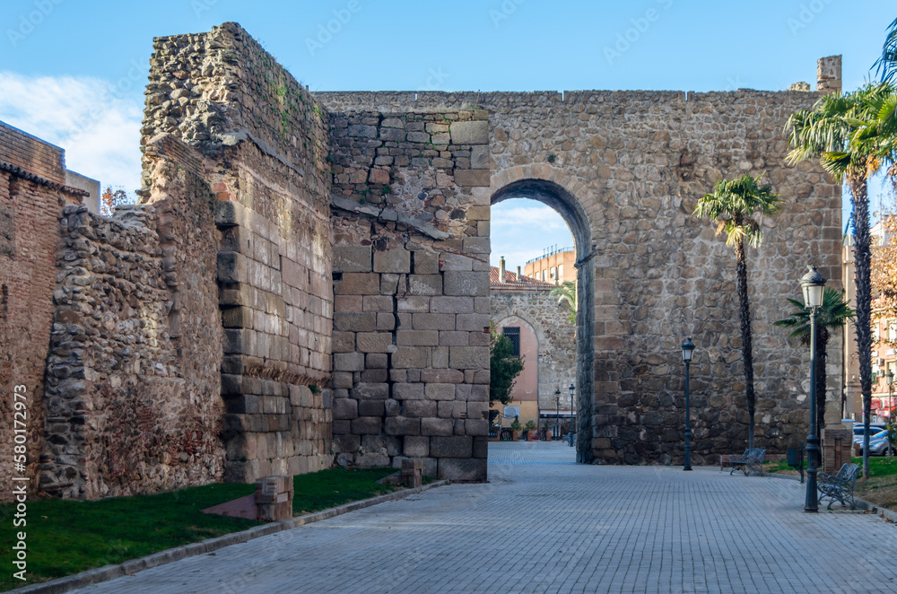 Old wall, stone fortification in the town of Talavera de la Reina,  Castilla La Mancha, Spain