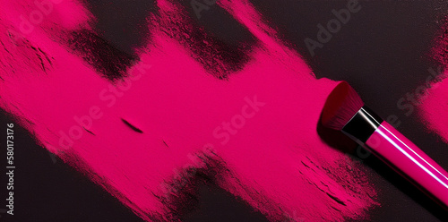 Smears of pink powder on a dark background, banner large size. Created with generative AI