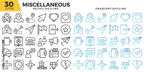 Miscellaneous outline icons set. The collections include for web design,app design, software design, presentations,marketing/communications,ui design and other.