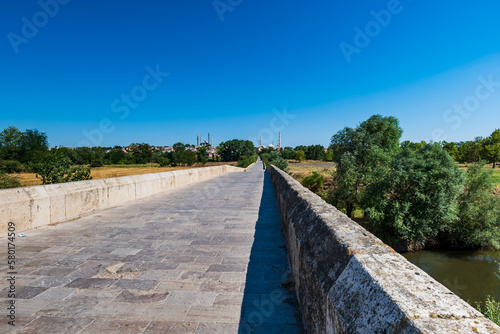 Ottoman bridge on Meric River near Edirne, a famous tourist attraction in Edirne, Turkey photo