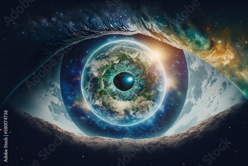 Blue cosmic eye in space  illustration 