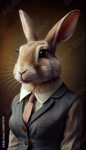 A charming portrait of a rabbit-headed salesperson, using her natural charisma and persuasive skills to close deals. Generative AI