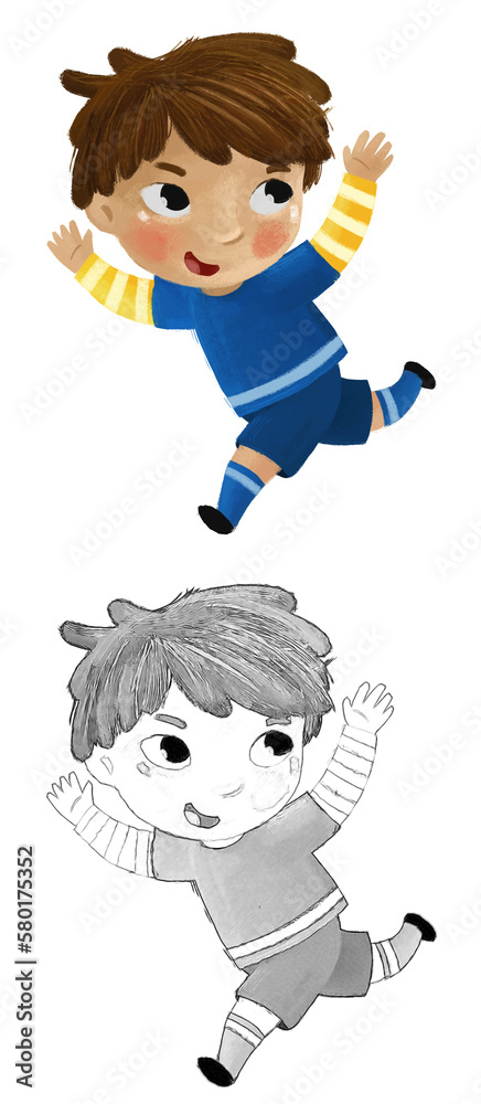 cartoon scene with kid playing running sport ball soccer football - illustration for children cartoon scene with kid playing running sport ball soccer football - illustration for children