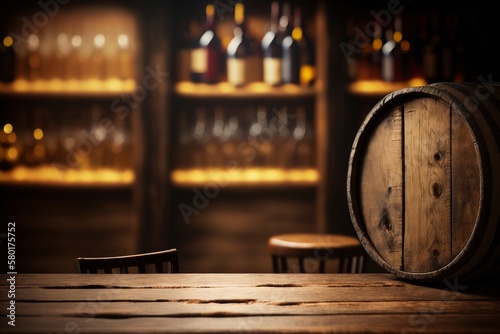 Wooden table of the Wild West. Saloon Table Mockup. Rustic and aged wooden table. Generative AI