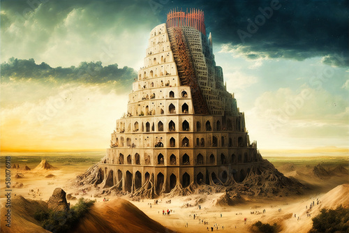 The Tower of Babel, in the style of Bruegel - generative ai photo