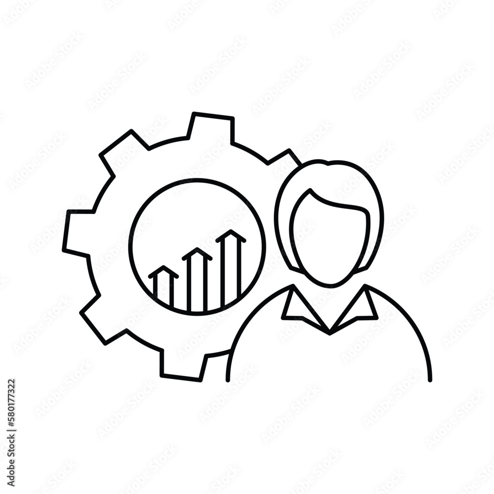 women, gear, grow, business women management icon women, gear, grow, business women management icon