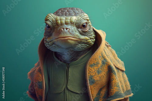 Studio portrait of a very angry furious turtle , concept of Animal behavior and Emotion expression, created with Generative AI technology