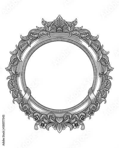 vector  illustration of antique engraving frame monochrome style