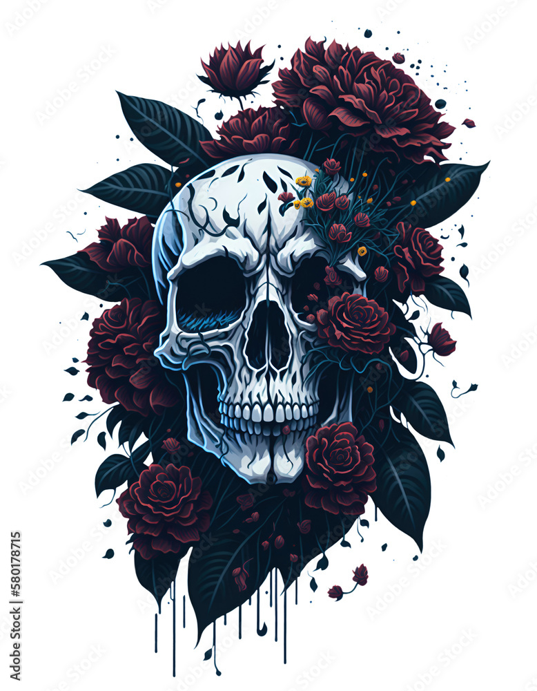 Skull art with various flowers Skull art with various flowers