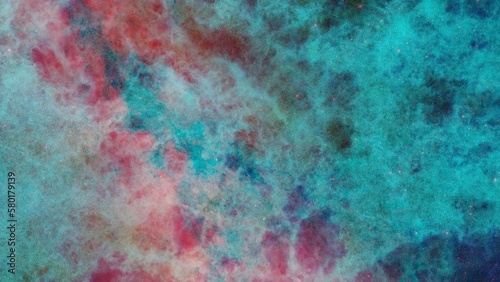 The galaxy nebula illuminating by gradation light blue and red and green in the deep black space as procedural 3d modeling.