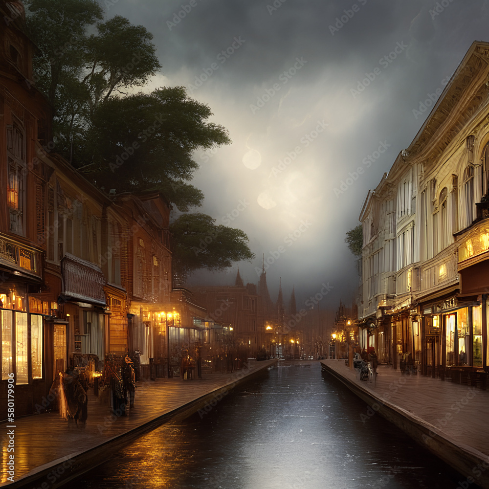 Fototapeta premium street in the night, created by AI