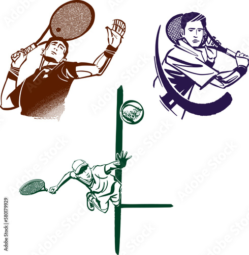 vector illustration sketch of the tennis male player with the tennis ball