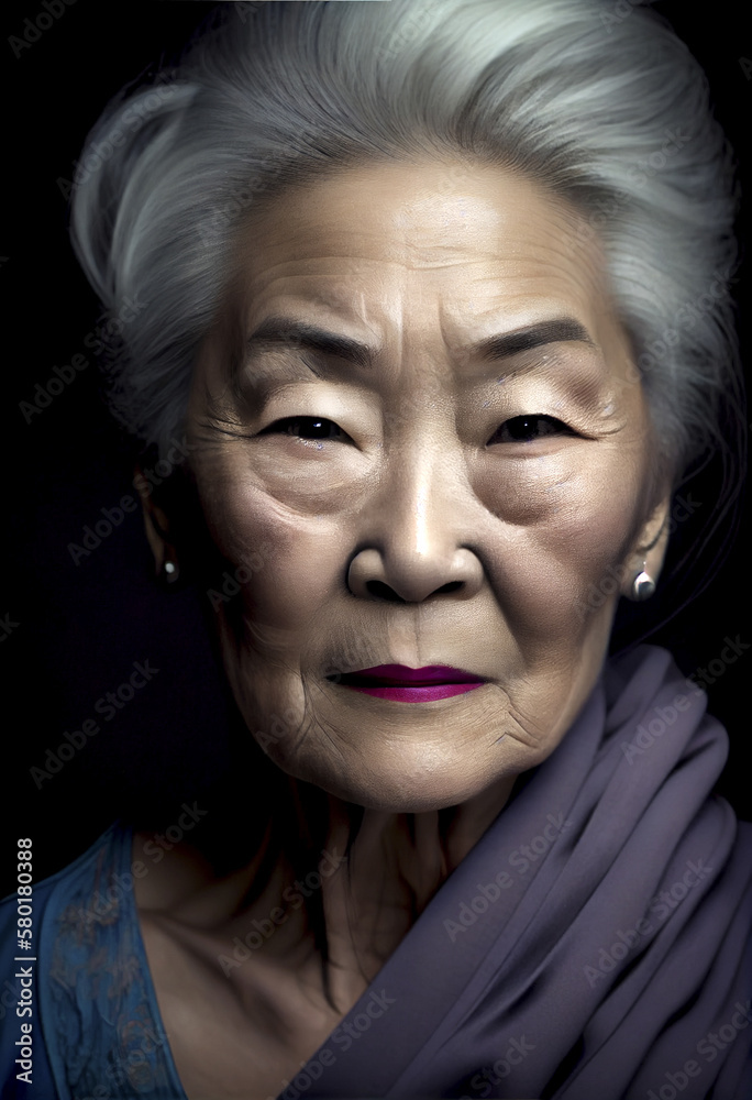 Older Asian model portrait, generative ai