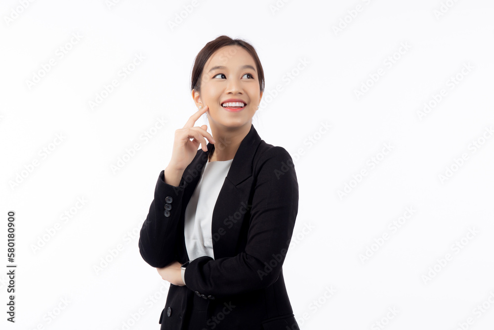 Portrait beautiful businesswoman in suit with arms crossed standing isolated on white background, young asian business woman is manager or executive smile with confident is positive and success. Portrait beautiful businesswoman in suit with arms crossed standing isolated on white background, young asian business woman is manager or executive smile with confident is positive and success.