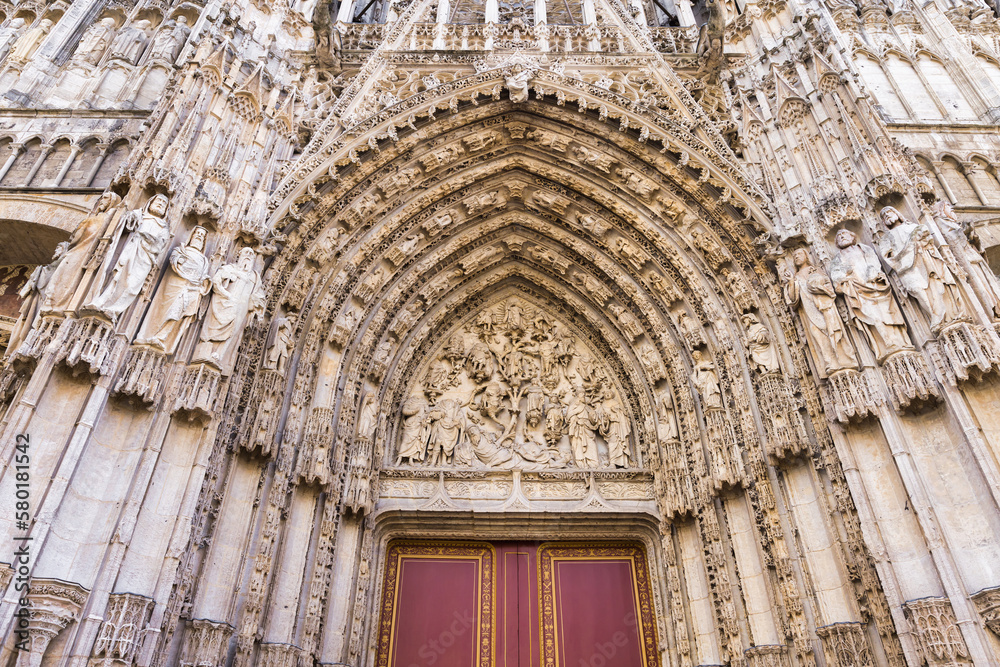 main portal of the Rouen Cathedral in Rouen, France