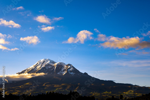 snowy chimborazo with clouds and snow 