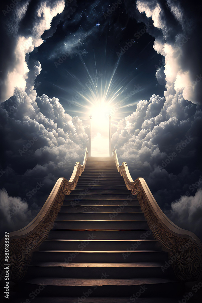 Obraz premium Stairway Leading Up To Heavenly Sky Toward The Light,ai