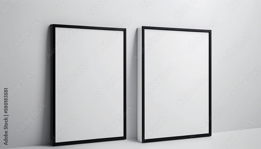 White frames for custom designs. square frames. Rectangular frames. Frames in minimalist spaces. Unpainted frames on brick walls and unpainted pictures on pastel walls. Generated by AI.